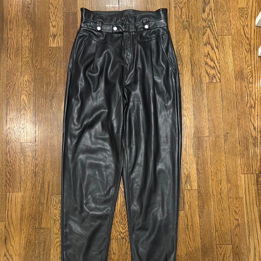 Black Faux Leather High-Waisted Pants
